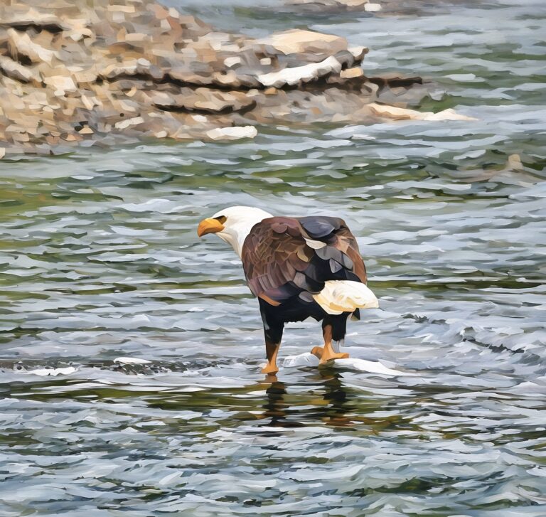 Card 899 American Eagle watercolor Brooks Falls, Katmai National Park