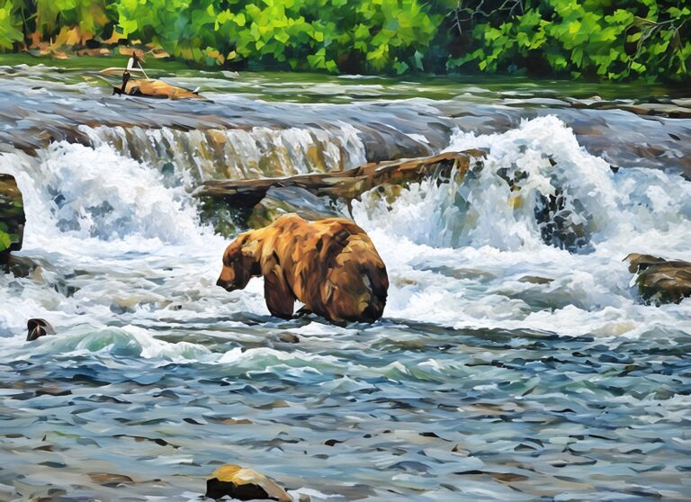 Card 0912 Brown Bear Fishing Brooks Falls Katmai NP watercolor