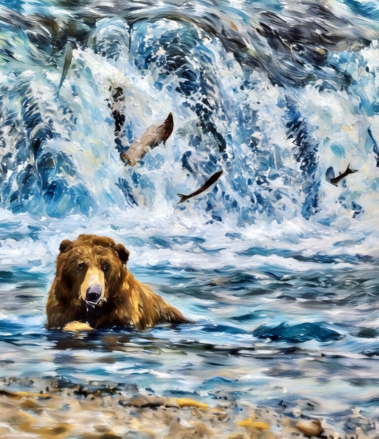 Card 0919 Brown Bear Brooks Falls Katmai NP watercolor