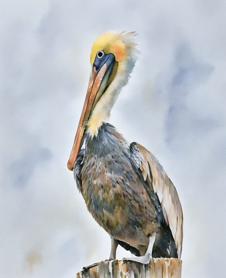 Card 0921 Brown Pelican Rockport, TX watercolor